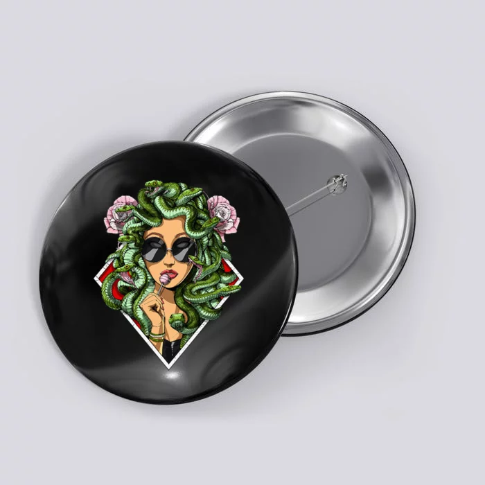 Medusa Hippie Psychedelic Snakes Greek Mythology Button