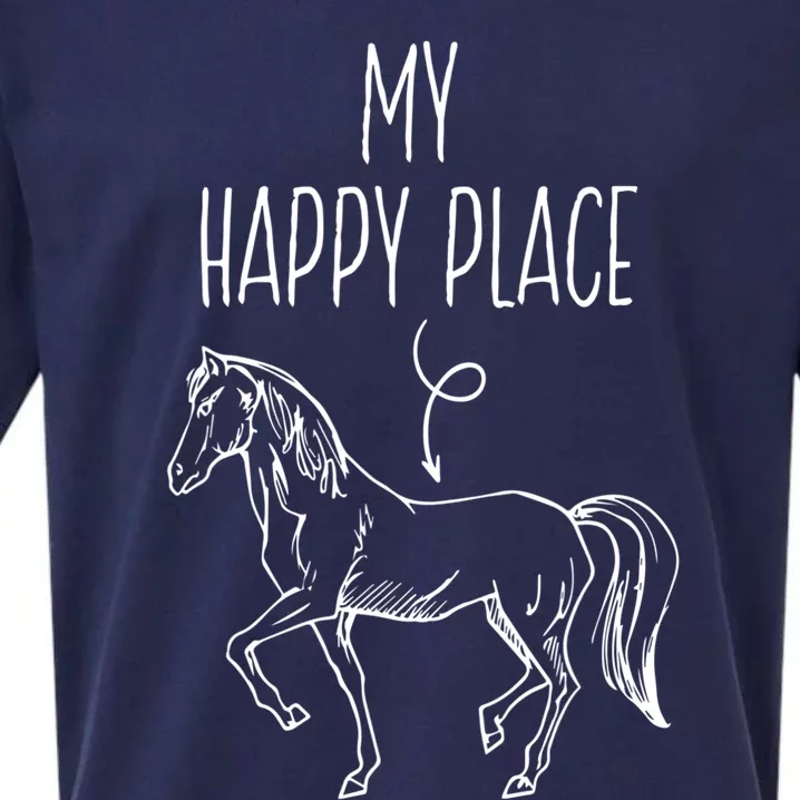 My Happy Place Horse Lover Funny Gift Horseback Riding Equestrian Meaningful Gif Sueded Cloud Jersey T-Shirt