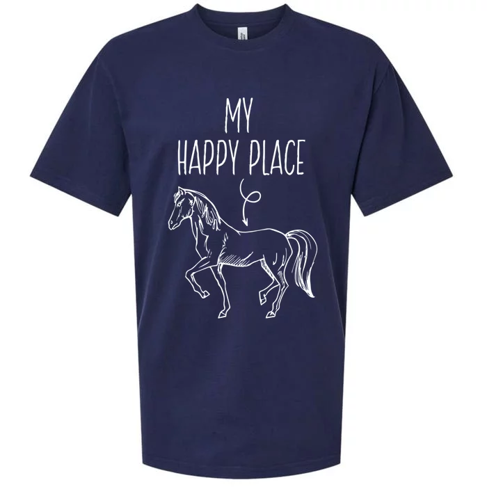 My Happy Place Horse Lover Funny Gift Horseback Riding Equestrian Meaningful Gif Sueded Cloud Jersey T-Shirt