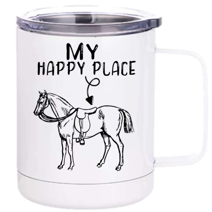 My Happy Place Horse Lover Horseback Riding Equestrian Gift Front & Back 12oz Stainless Steel Tumbler Cup