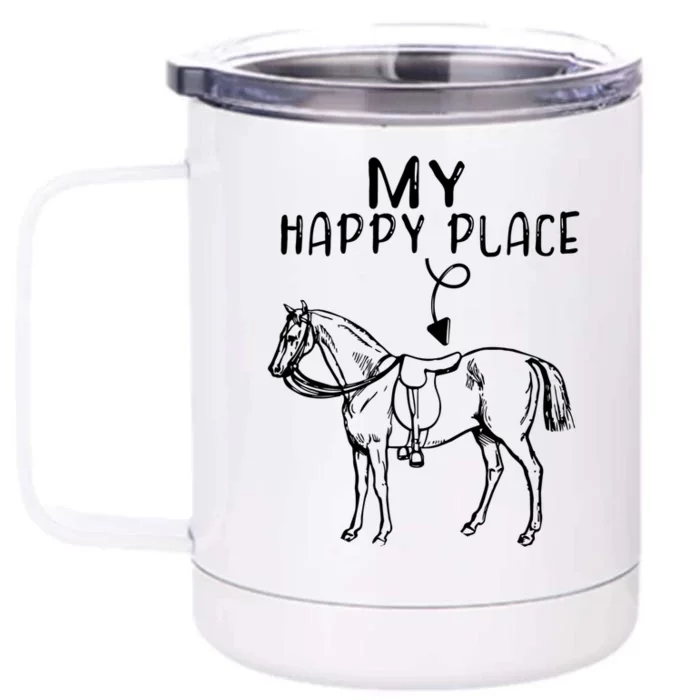 My Happy Place Horse Lover Horseback Riding Equestrian Gift Front & Back 12oz Stainless Steel Tumbler Cup