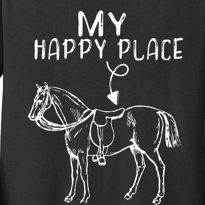 My Happy Place Horse Lover Horseback Riding Equestrian Gifts Kids Long Sleeve Shirt