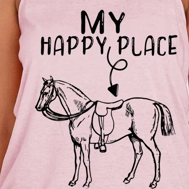 My Happy Place Horse Lover Horseback Riding Equestrian Gift Women's Knotted Racerback Tank