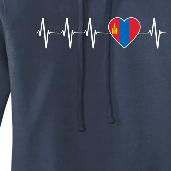 Mongolian Heartbeat Proud I Love Mongolia Flag Country Gift Funny Gift Women's Pullover Hoodie