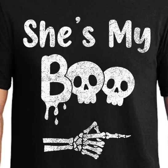 Matching Halloween Pajama Couples She’S My Boo Skull Face Pajama Set