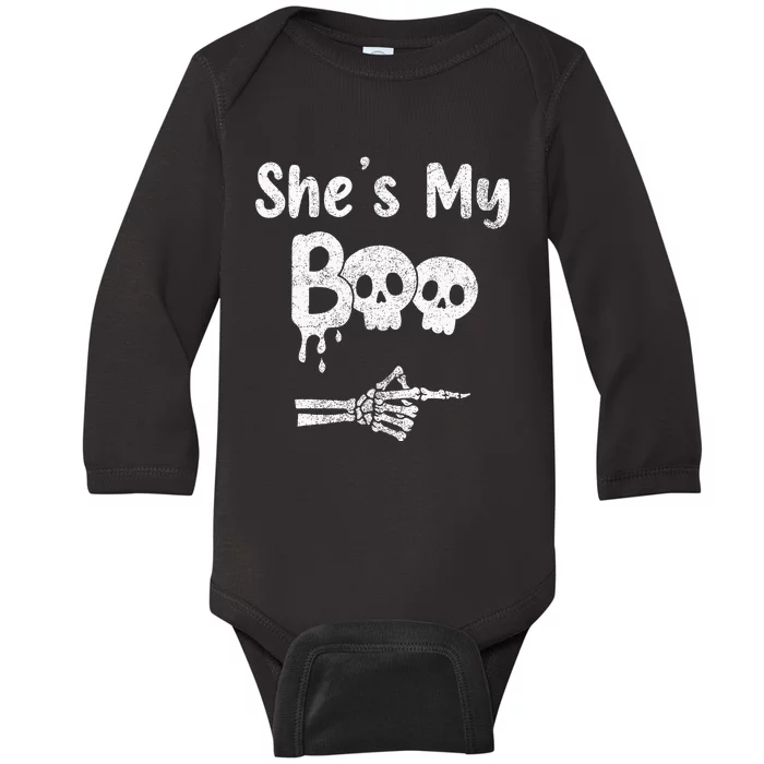 Matching Halloween Pajama Couples She’S My Boo Skull Face Baby Long Sleeve Bodysuit