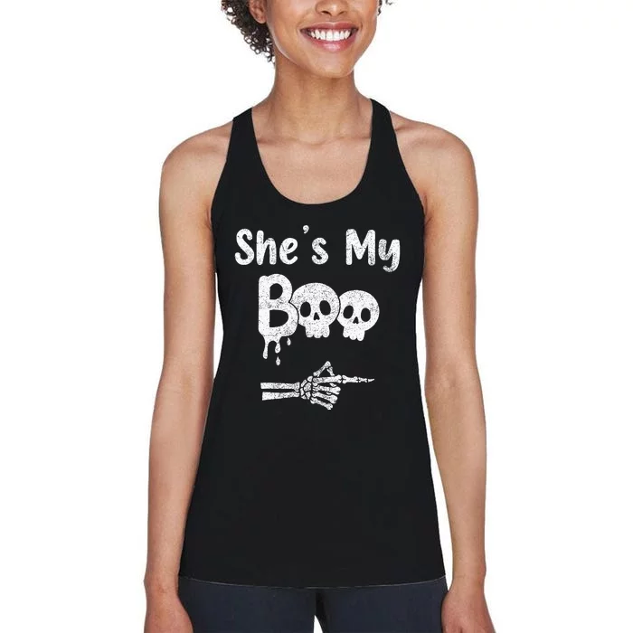 Matching Halloween Pajama Couples She’S My Boo Skull Face Women's Racerback Tank