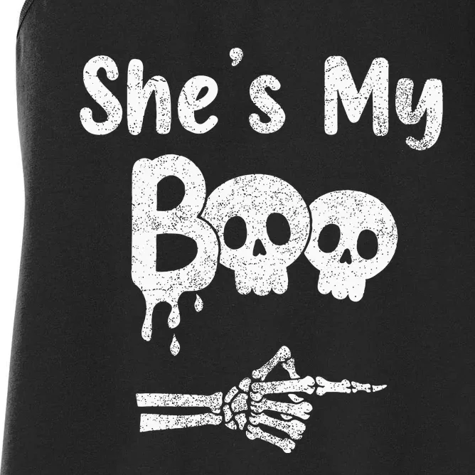 Matching Halloween Pajama Couples She’S My Boo Skull Face Women's Racerback Tank