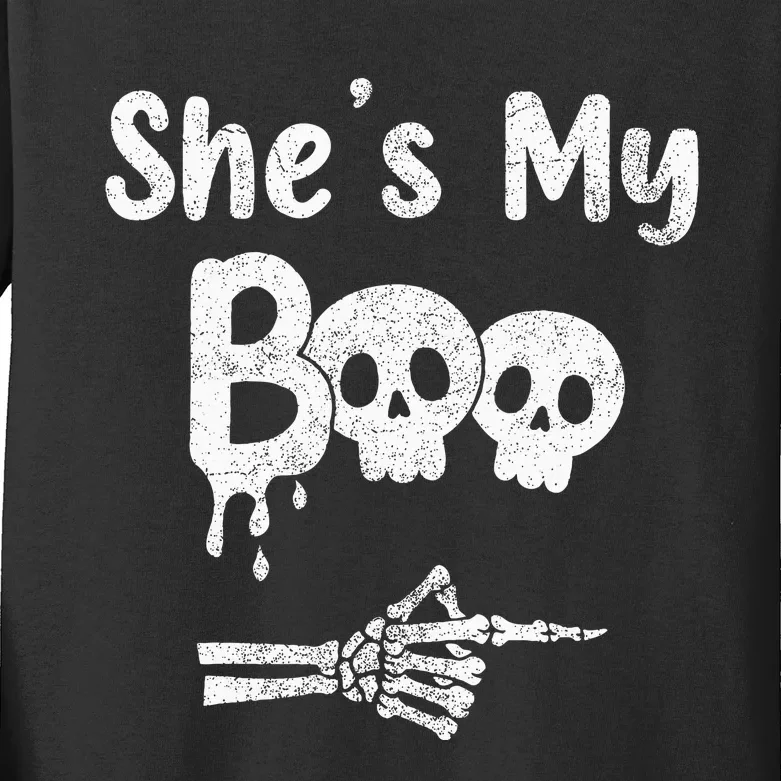 Matching Halloween Pajama Couples She’S My Boo Skull Face Kids Long Sleeve Shirt