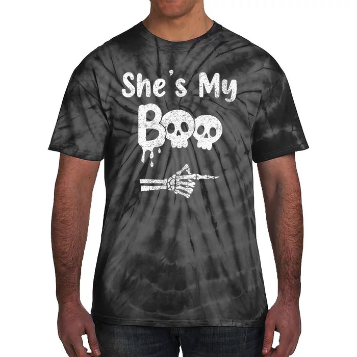 Matching Halloween Pajama Couples She’s My Boo Skull Face Tie-Dye T-Shirt