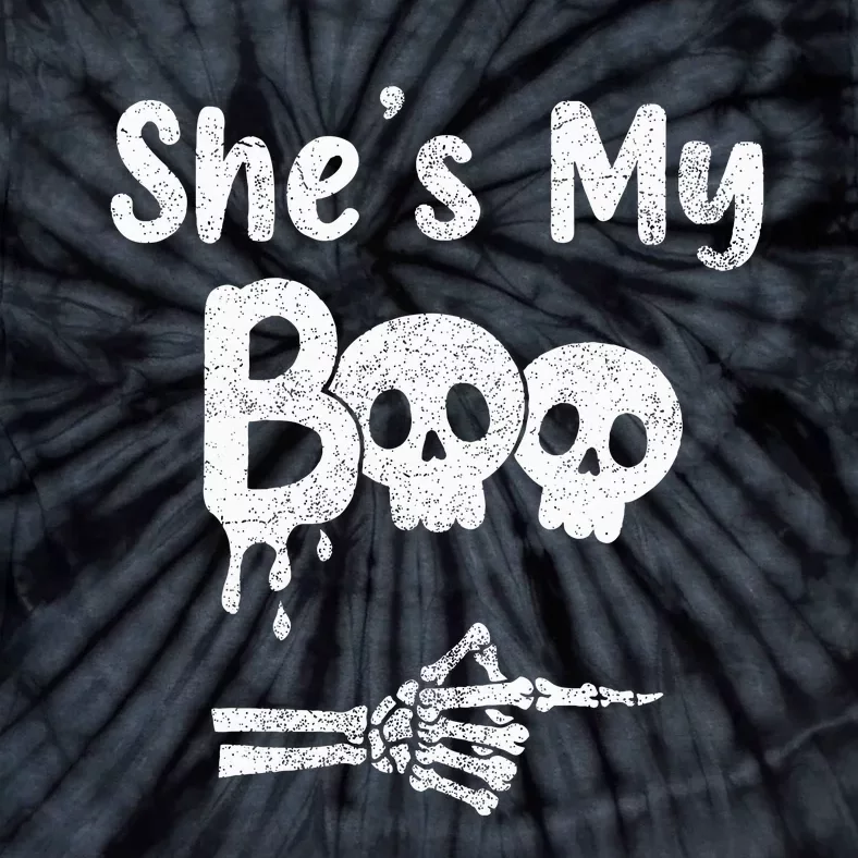 Matching Halloween Pajama Couples She’s My Boo Skull Face Tie-Dye T-Shirt