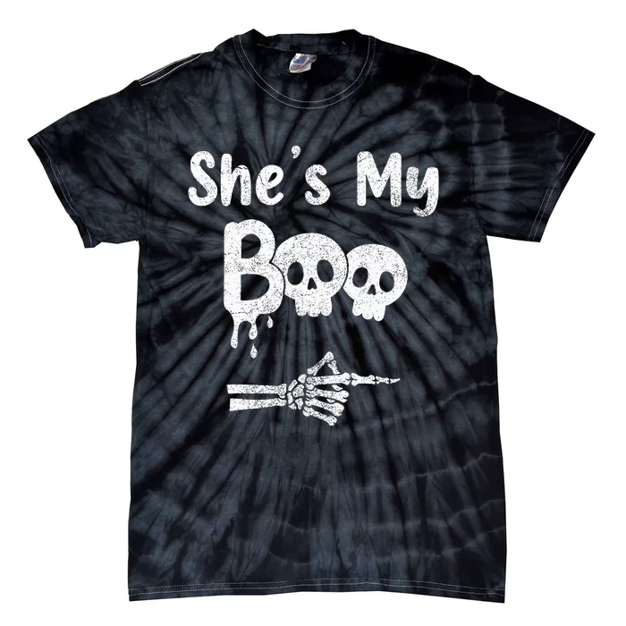 Matching Halloween Pajama Couples She’s My Boo Skull Face Tie-Dye T-Shirt