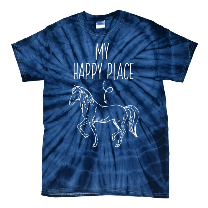 My Happy Place Horse Lover Gifts Horseback Riding Equestrian Tie-Dye T-Shirt