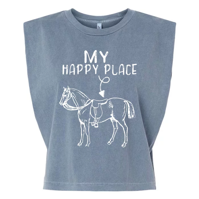 My Happy Place Horse Lover Horseback Riding Equestrian Garment-Dyed Women's Muscle Tee