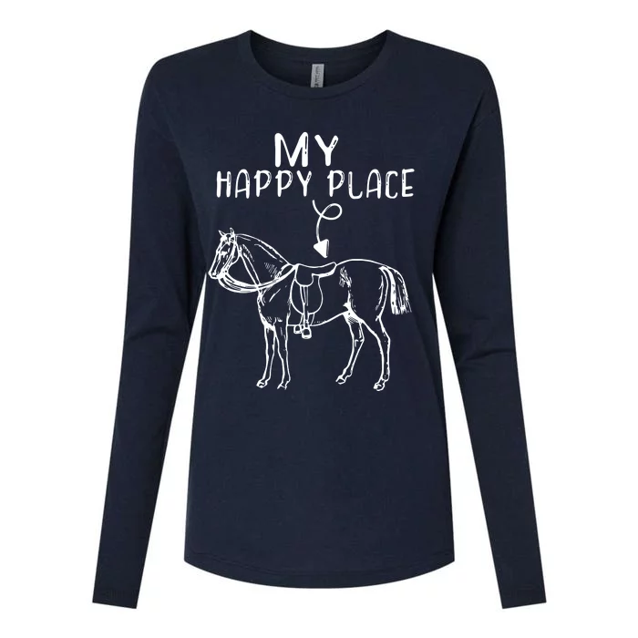 My Happy Place Horse Lover Horseback Riding Equestrian Womens Cotton Relaxed Long Sleeve T-Shirt