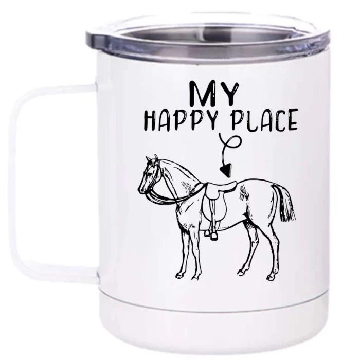 My Happy Place Horse Lover Horseback Riding Equestrian Front & Back 12oz Stainless Steel Tumbler Cup