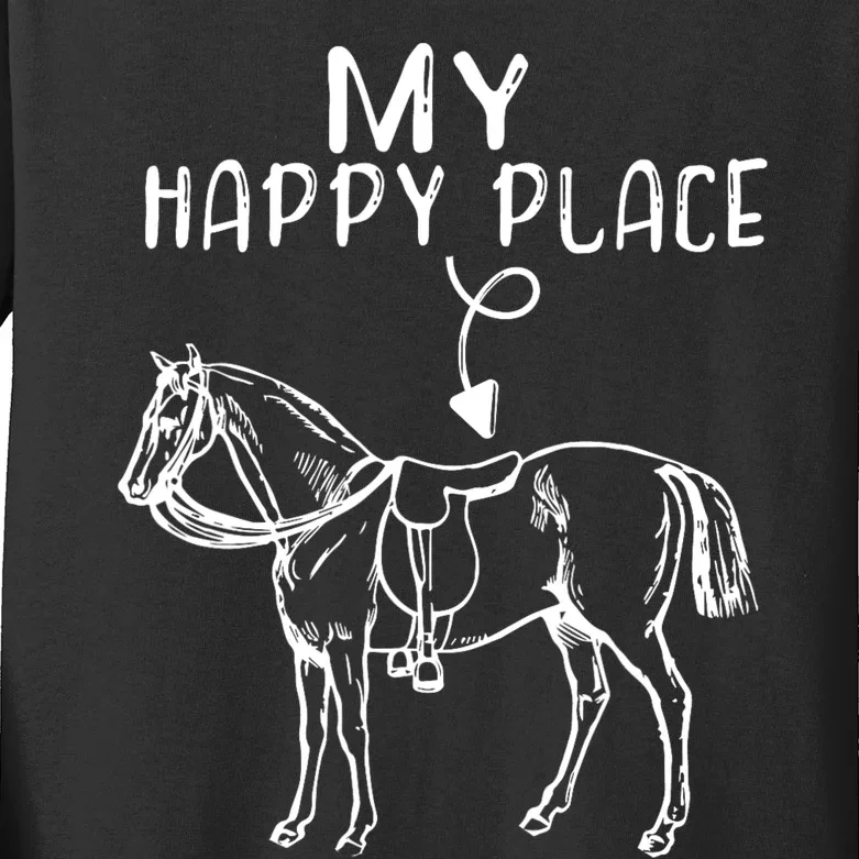 My Happy Place Horse Lover Horseback Riding Equestrian Gifts Kids Long Sleeve Shirt