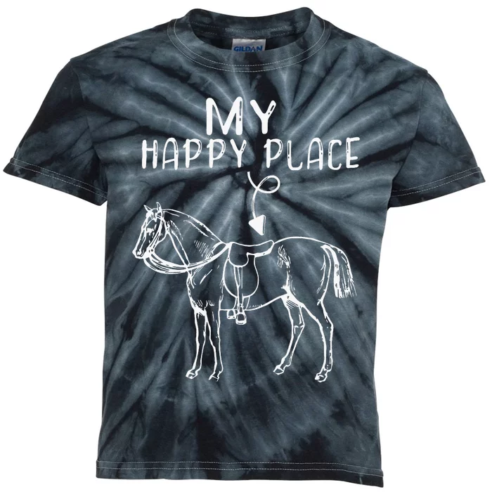 My Happy Place Horse Lover Horseback Riding Equestrian Kids Tie-Dye T-Shirt