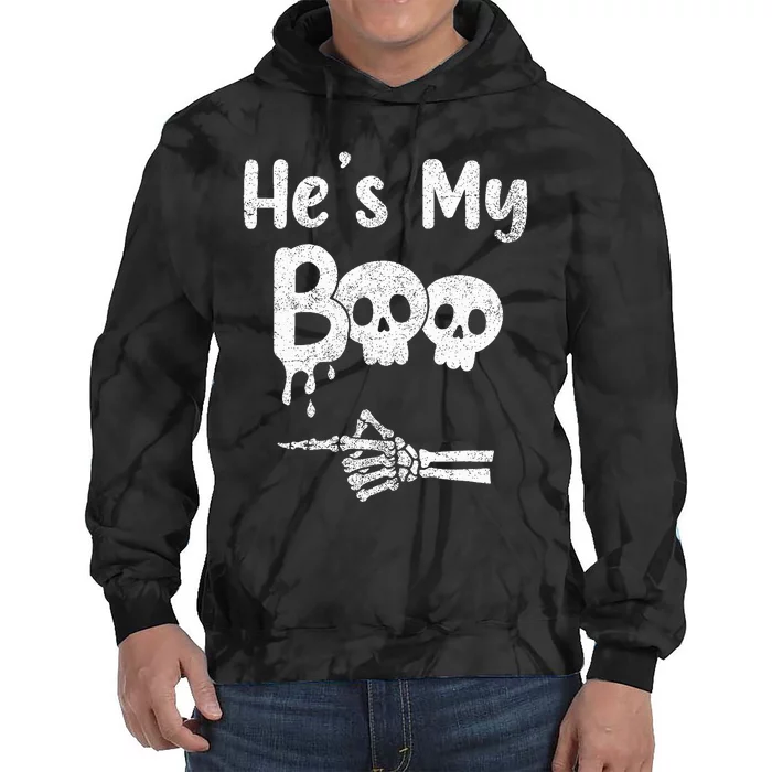 Matching Halloween Pajama Couples HeS My Boo Skull Face Tie Dye Hoodie