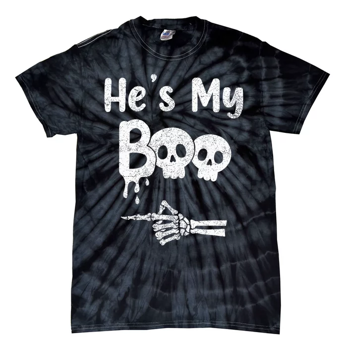 Matching Halloween Pajama Couples HeS My Boo Skull Face Tie-Dye T-Shirt