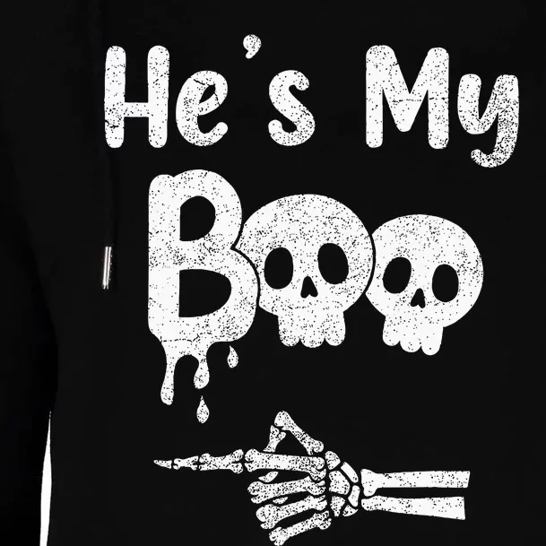 Matching Halloween Pajama Couples HeS My Boo Skull Face Womens Funnel Neck Pullover Hood