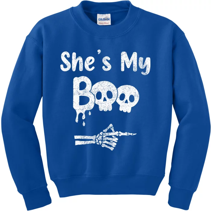 Matching Halloween Pajama Couples She’S My Boo Skull Face Kids Sweatshirt