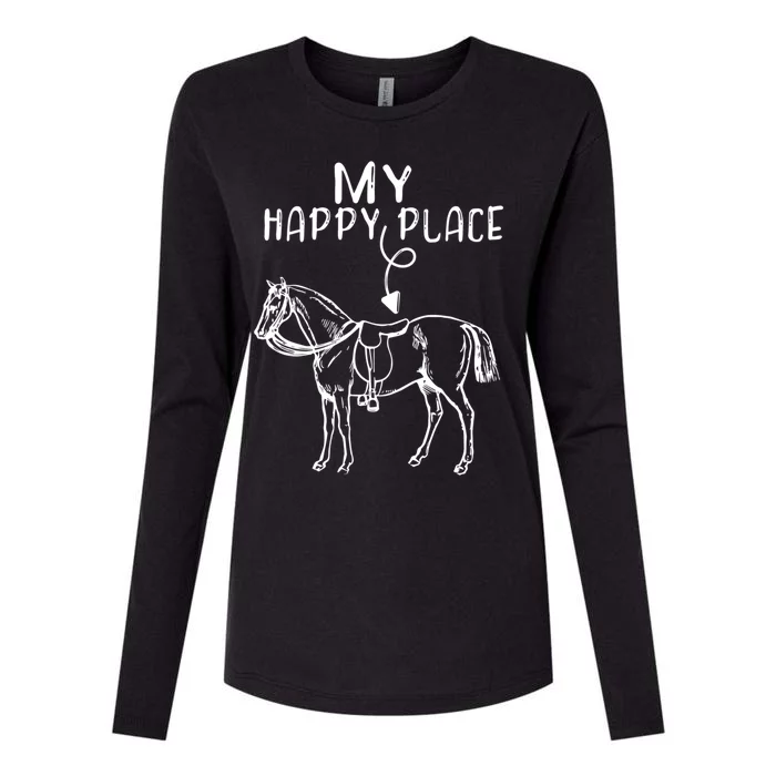 My Happy Place Horse Lover Horseback Riding Equestrian Gift Womens Cotton Relaxed Long Sleeve T-Shirt