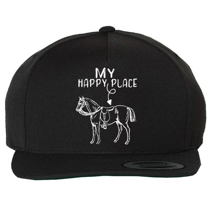 My Happy Place Horse Lover Horseback Riding Equestrian Gift Wool Snapback Cap