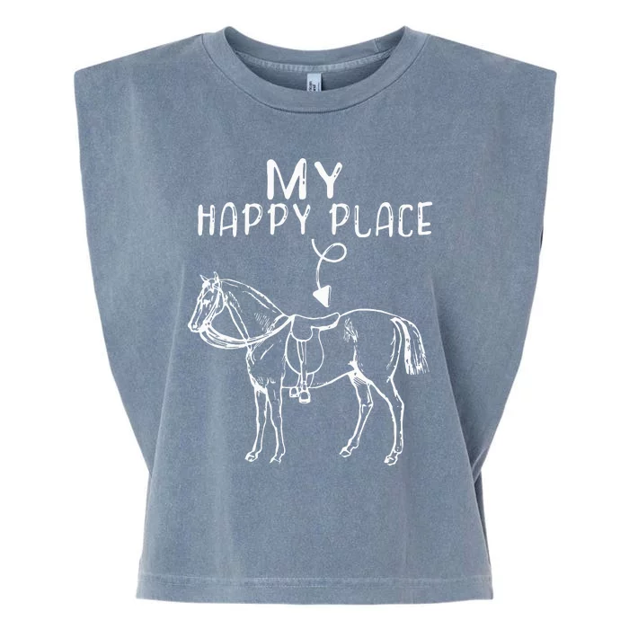 My Happy Place Horse Lover Horseback Riding Equestrian Garment-Dyed Women's Muscle Tee