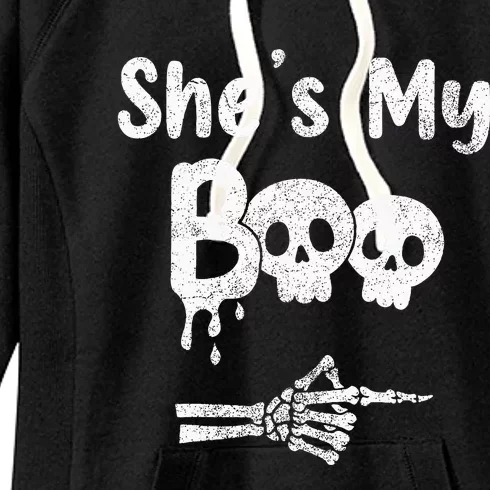 Matching Halloween Pajama Couples She’s My Boo Skull Face Women's Fleece Hoodie