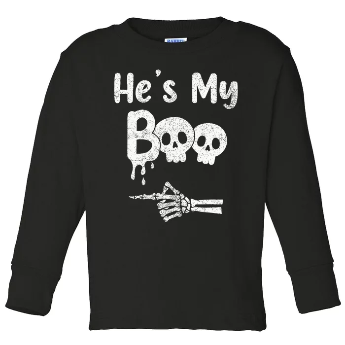 Matching Halloween Pajama Couples He's My Boo Skull Face Toddler Long Sleeve Shirt