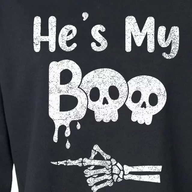 Matching Halloween Pajama Couples He's My Boo Skull Face Cropped Pullover Crew