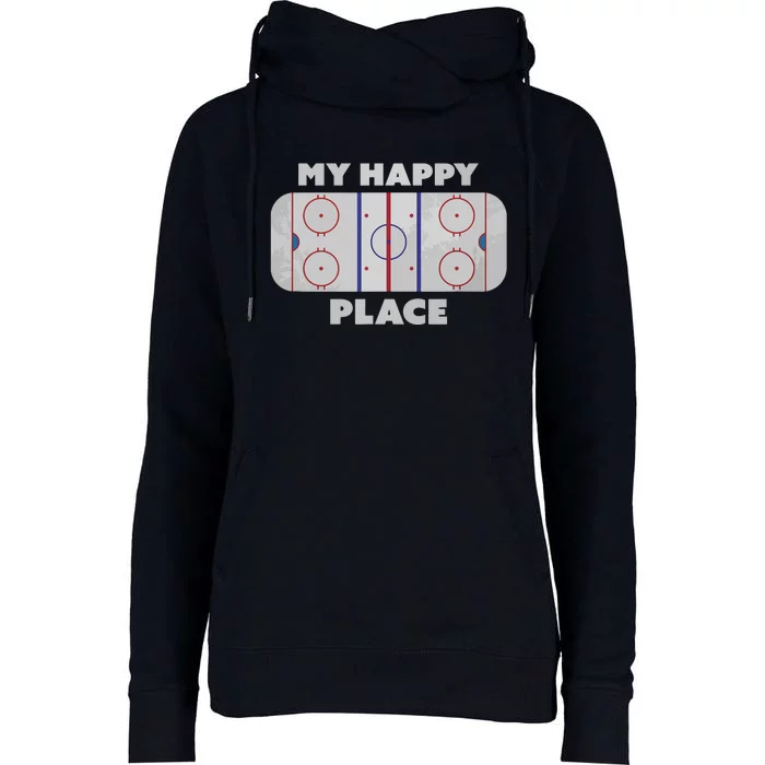 My Happy Place | Hockey, Figure & Speed Skating Rink Womens Funnel Neck Pullover Hood