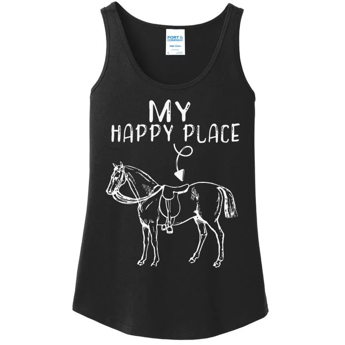 My Happy Place Horse Lover Horseback Riding Equestrian Ladies Essential Tank