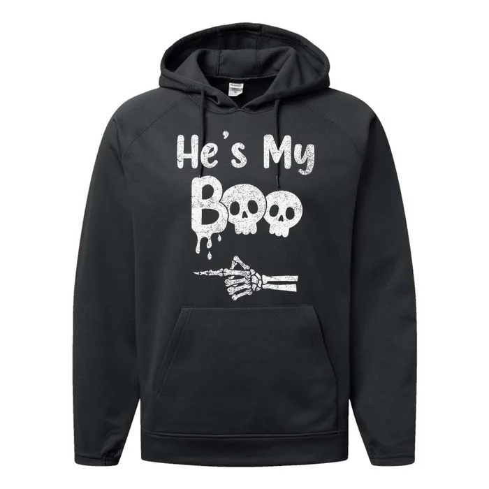 Matching Halloween Pajama Couples HeS My Boo Skull Face Performance Fleece Hoodie