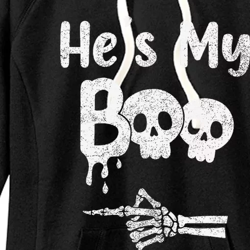 Matching Halloween Pajama Couples HeS My Boo Skull Face Women's Fleece Hoodie