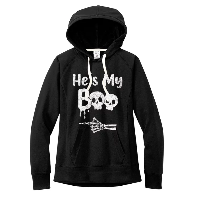 Matching Halloween Pajama Couples HeS My Boo Skull Face Women's Fleece Hoodie