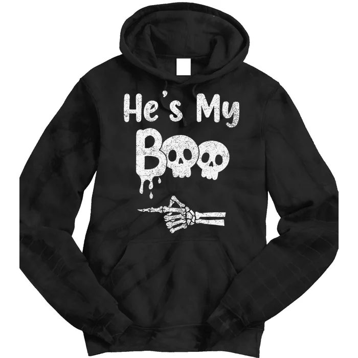 Matching Halloween Pajama Couples HeS My Boo Skull Face Tie Dye Hoodie