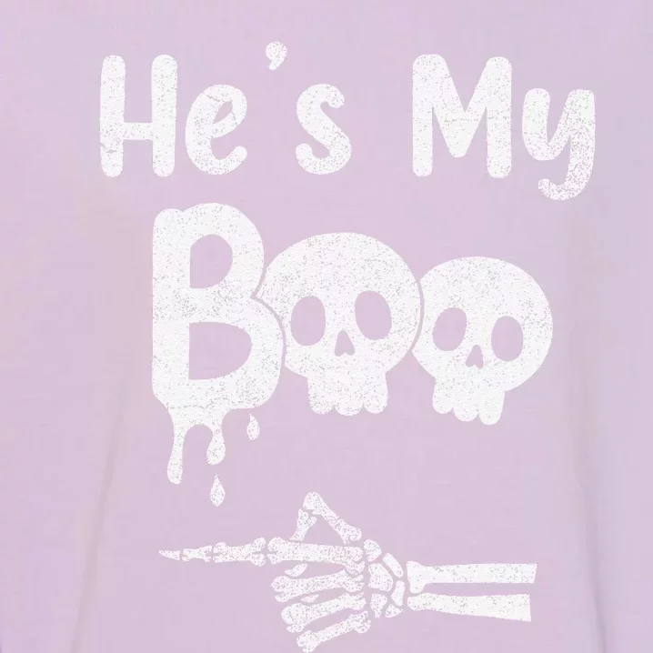 Matching Halloween Pajama Couples HeS My Boo Skull Face Garment-Dyed Sweatshirt