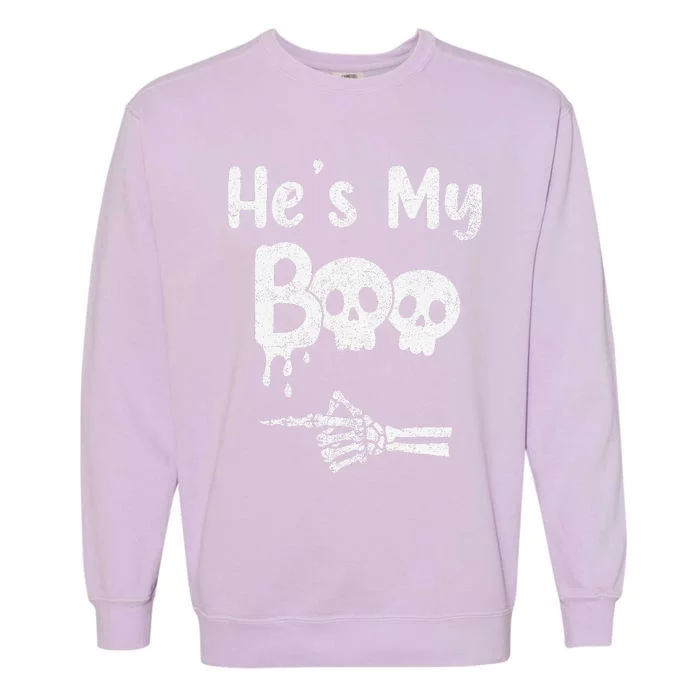 Matching Halloween Pajama Couples HeS My Boo Skull Face Garment-Dyed Sweatshirt