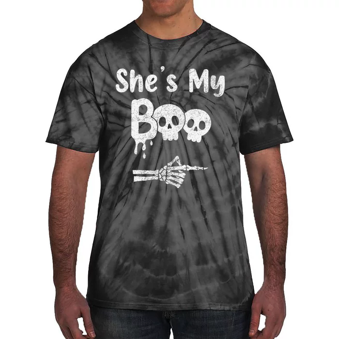 Matching Halloween Pajama Couples She’S My Boo Skull Face Tie-Dye T-Shirt