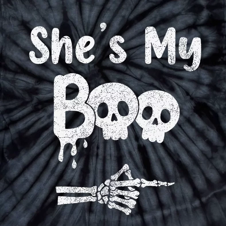 Matching Halloween Pajama Couples She’S My Boo Skull Face Tie-Dye T-Shirt