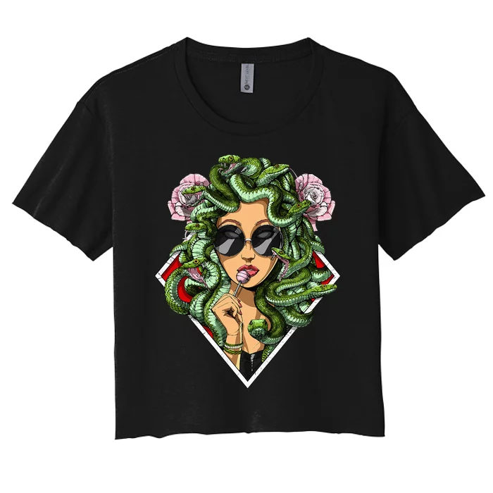 Medusa Hippie Psychedelic Snakes Greek Mythology Women Women's Crop Top Tee