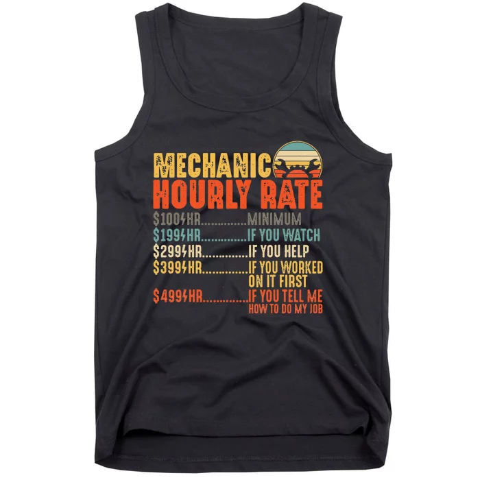 Mechanic Hourly Rate Gifts Funny Mechanics Labor Rates Tank Top