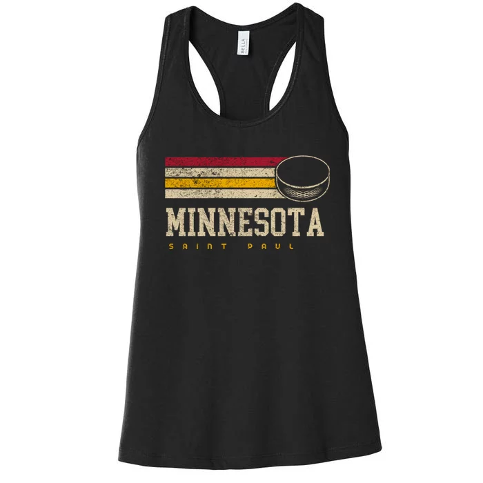 Minnesota Hockey Retro Vintage Stripes Women's Racerback Tank