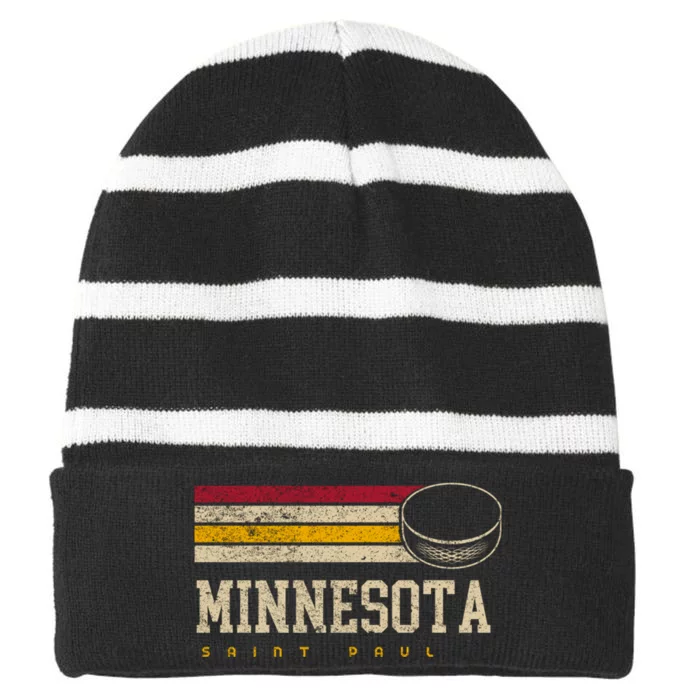 Minnesota Hockey Retro Vintage Stripes Striped Beanie with Solid Band