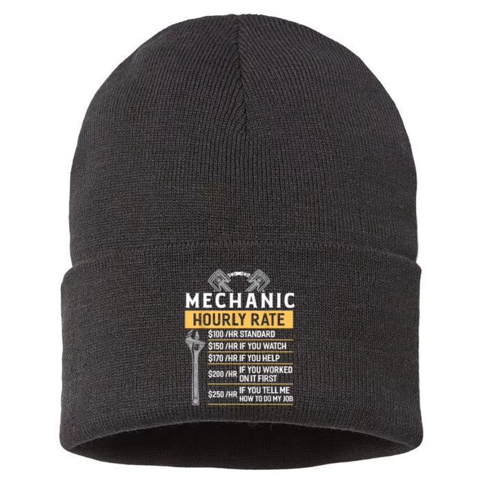 Mechanic Hourly Rate Funny Car Mechanic Sustainable Knit Beanie