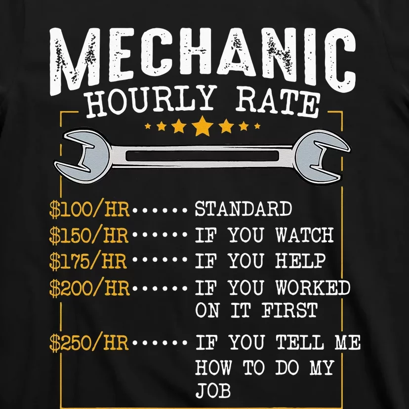 Mechanic Hourly Rate Labor Rates Funny CoWorkers Car Lover T-Shirt