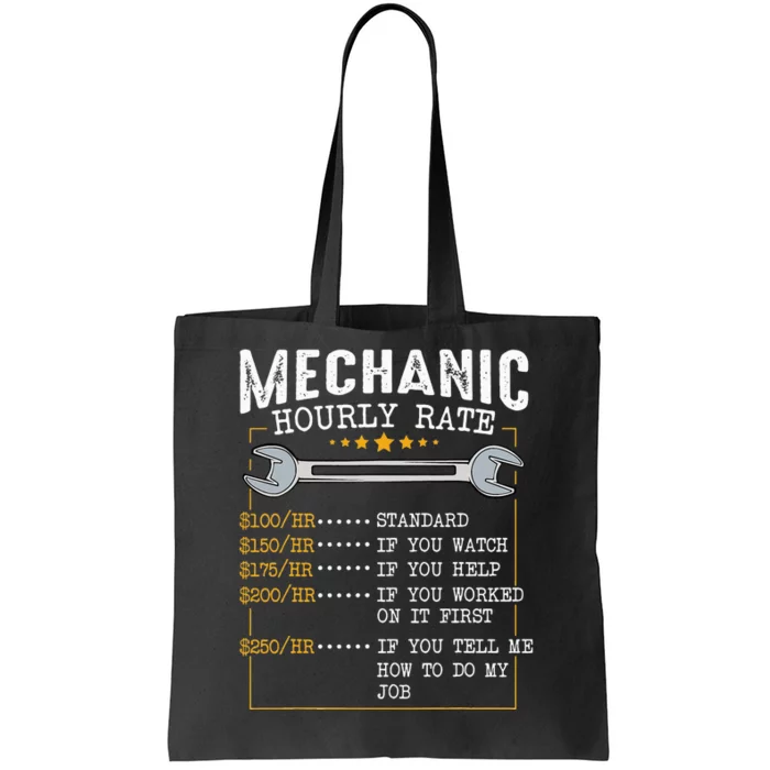 Mechanic Hourly Rate Labor Rates Funny CoWorkers Car Lover Tote Bag