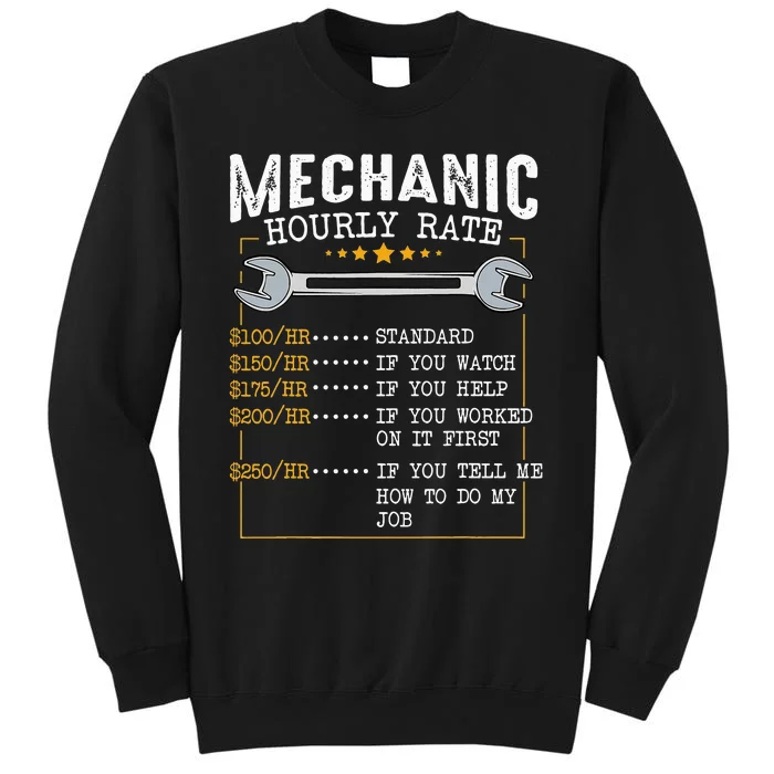 Mechanic Hourly Rate Labor Rates Funny CoWorkers Car Lover Tall Sweatshirt